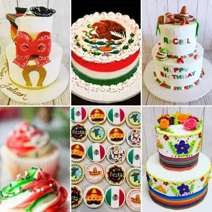 a collage of mexican themed cakes