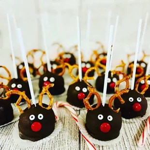 a close up of chocolate covered christmas candies