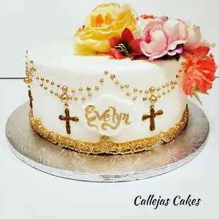 a cake decorated with flowers