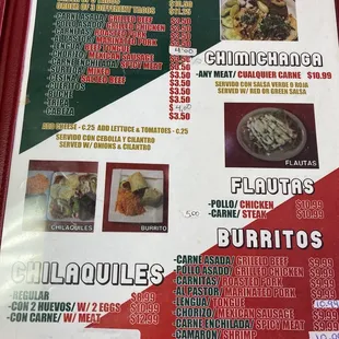 Tacos/chimichangas/flautas/burritos/chilaquiles