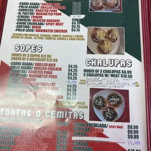 Tostadas/sopes/chalupas/tortas