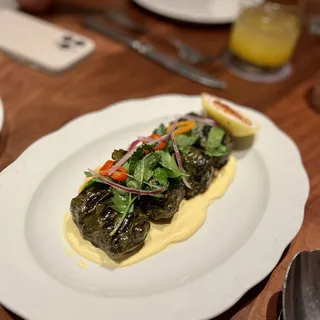 GRILLED LAMB MERGUEZ DOLMAS