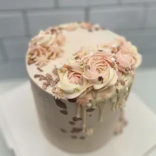 a cake decorated with flowers