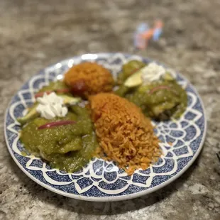 Chicken and Beef Enchiladas Combo without beans. All rice!