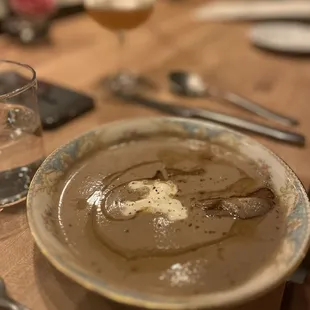 a bowl of soup on a table