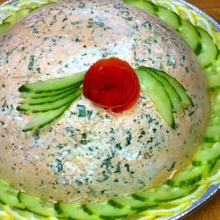 Shrimp Mold with cucumber slices