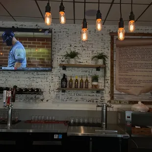 a television in a restaurant