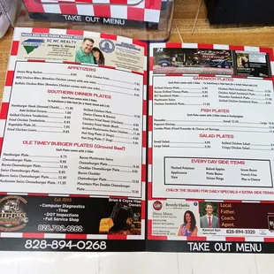 the menu for the restaurant