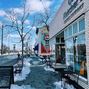 a snowy sidewalk