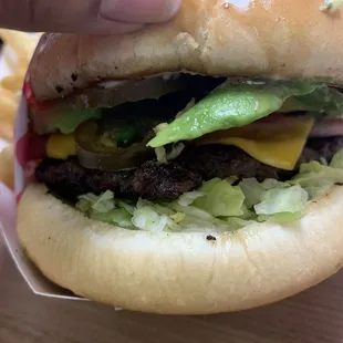 Hawaiian cheeseburger. Pineapple and ham