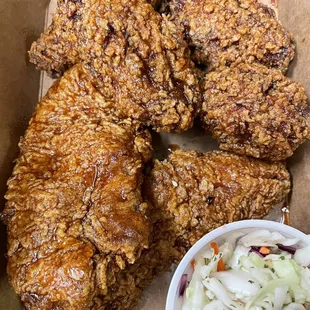 Devil garlic tenders and wings and slaw