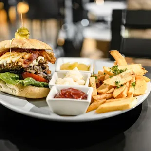 a burger and french fries