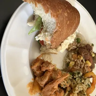 Pepper chicken, tuna salad sandwich and ry