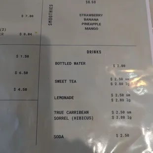 the price list