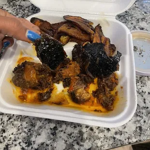 Scorched ox tails and flaccid plantains.