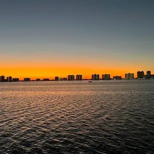 the skyline of miami at sunset