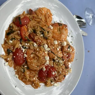 Shrimp and feta orzo