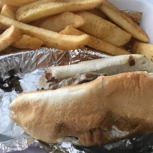 a hot dog and french fries