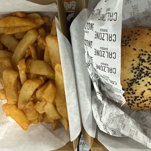 Calzone jalapeño burger and fries
