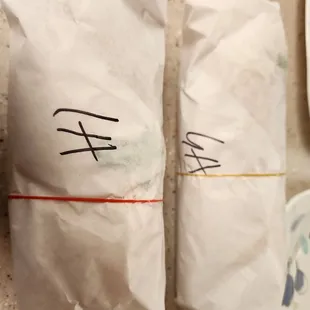 wrapped sandwiches labeled for easy identification