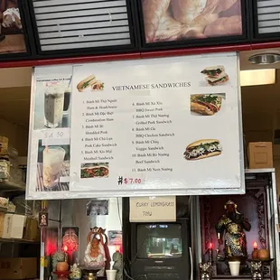 a menu for sandwiches