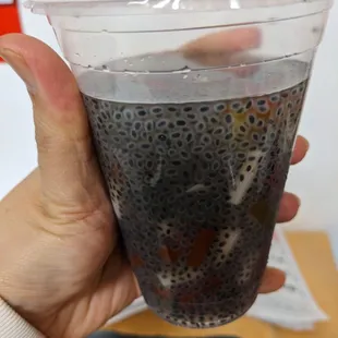 Basil seeds and fruit jelly in a cup