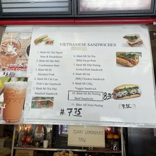 Banh mi menu