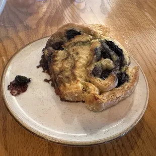 Blueberry scone. Moist and with the fruit already in there, doesn&apos;t require any other condiments.