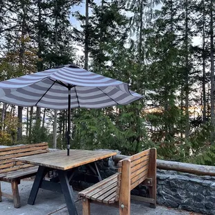 Cute patio seating overlooking the beautiful waters