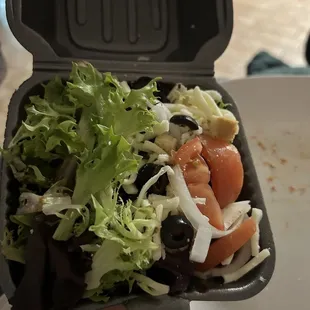 Side salad. Like I said, good toppings but really small for $6.99 and room temp packet dressing