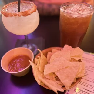 House margaritas, sweet tea, chips and salsa