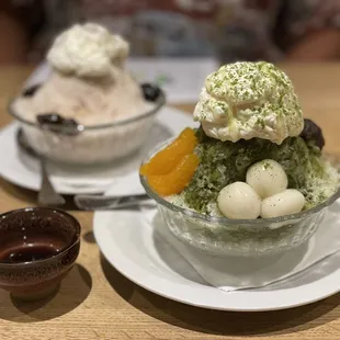 Matcha (right) and Milk Tea (left) shave ice