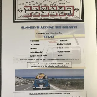 For my locals that need an oil change here's our summer special for 2017