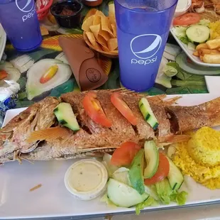 Red snapper in garlic sauce.