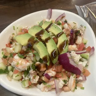Shrimp ceviche tostada