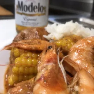 Camarones picositos con arroz