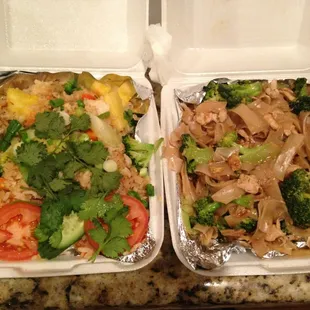 Pineapple fried rice and pad see Ew