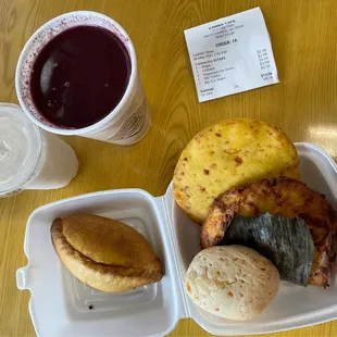 Rice pudding, api, salteña, corn arepa, cuñapa, empanada de arroz
