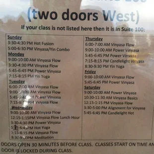 Class schedule 1