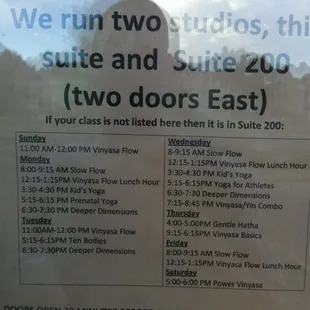 Class schedule 2