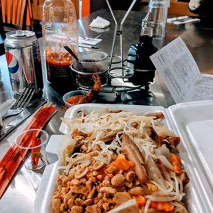 Stir fried noodles with sliced kabob chicken