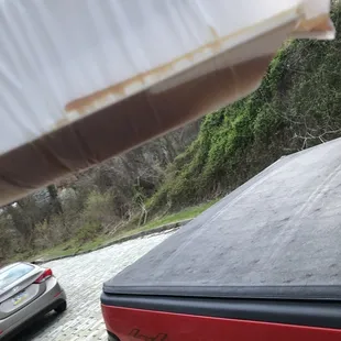 Look closely...  This is the bottom of my bag after I drove my 2 entrees home.  Thank god the bag didn't have any holes!