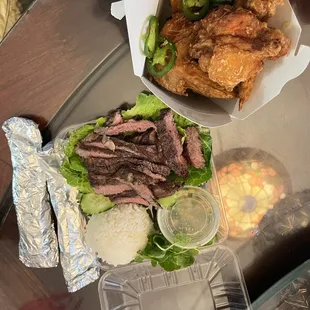 Mama wings and steak and Parok plate