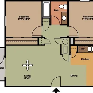 2 Bedroom, 1 Bathroom Floorplan!