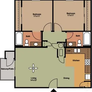 2 Bedroom, 2 Bathroom Floorplan!