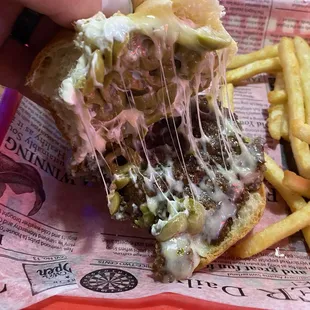 a cheeseburger and french fries