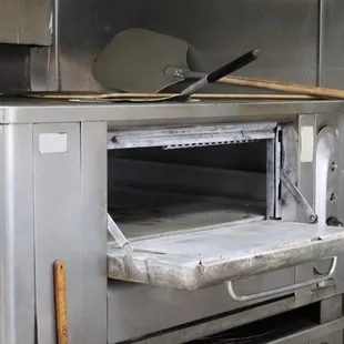 the inside of a commercial pizza oven