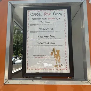 a menu in a food truck