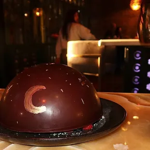 The Mexican Chocolate Cake was made with Cacao Tinitario and flambéed tableside. Who doesn&apos;t love a dessert with flair?