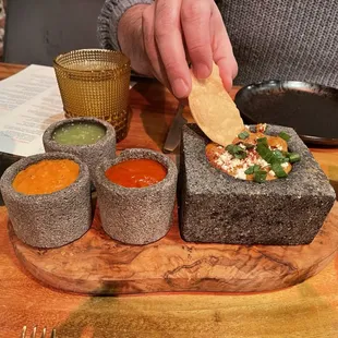 Tostadas, salsa and bean dip